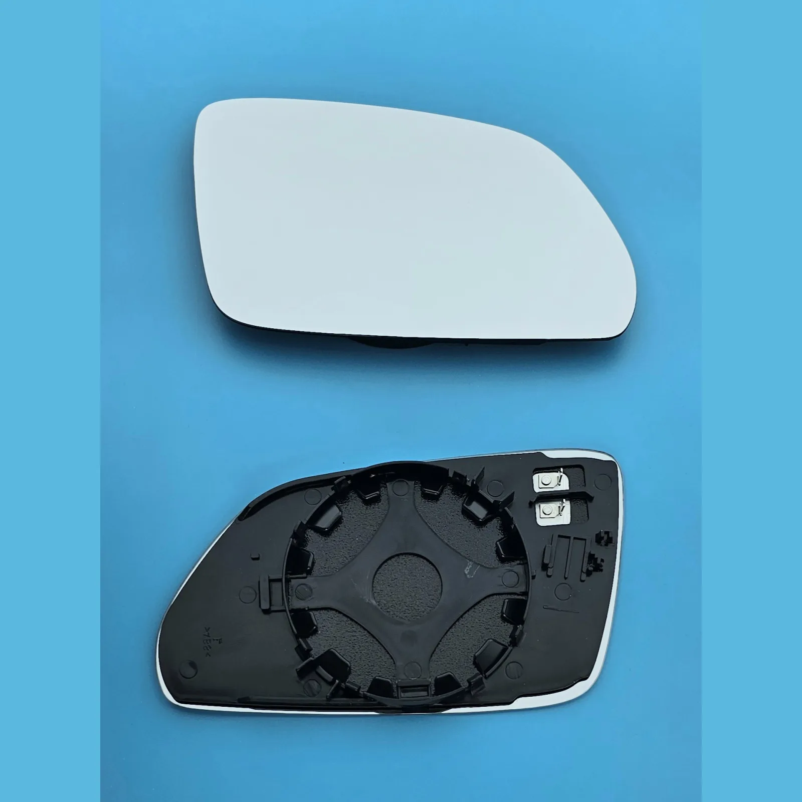 Skoda Octavia Clip-on Wing Mirror Glass 2004-2008 — Heated, Wide Angle, Blue Tinted — Right Driver Side