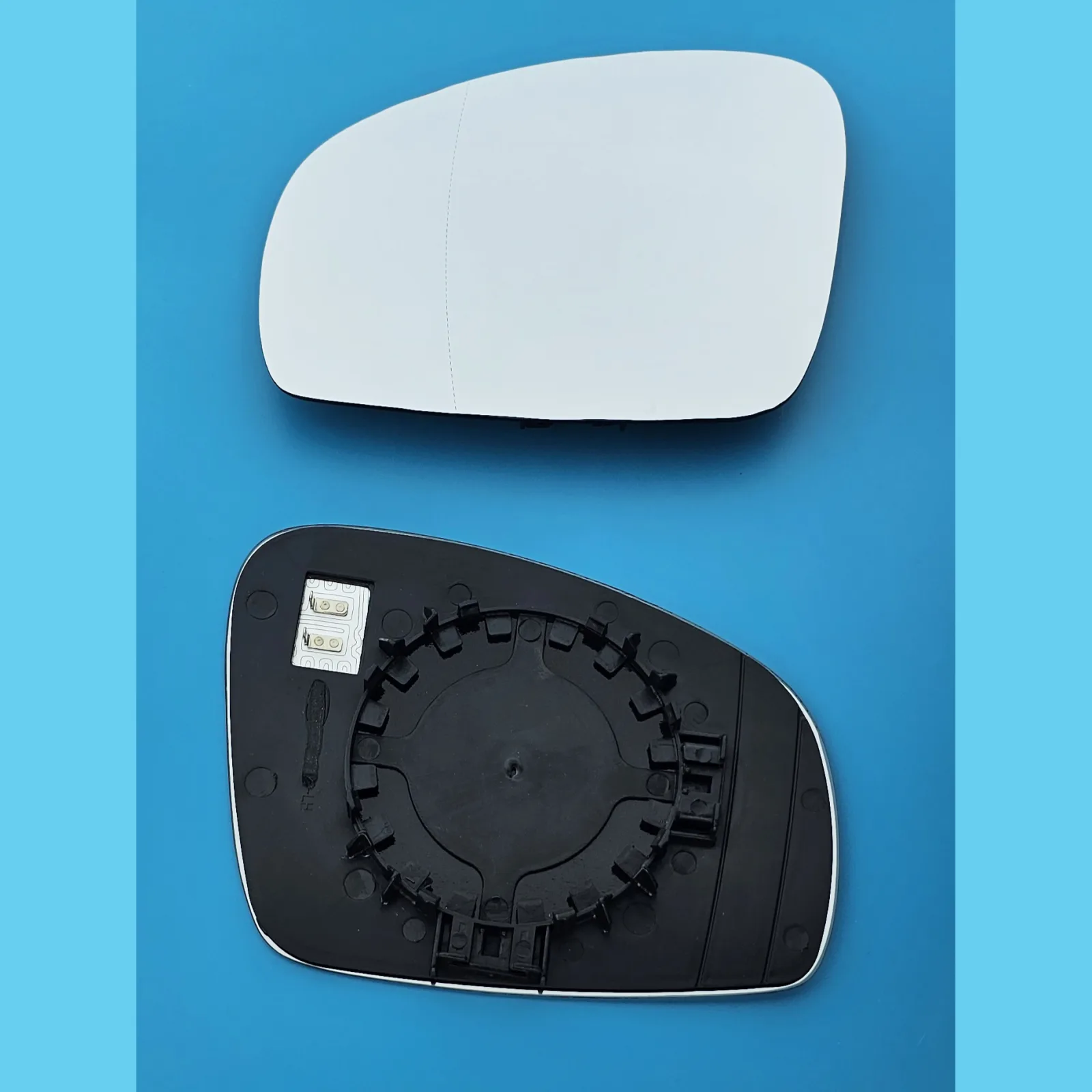 Skoda Fabia Clip-on Wing Mirror Glass 2007-2014 — Heated, Wide Angle, Blue Tinted — Left Passenger Side