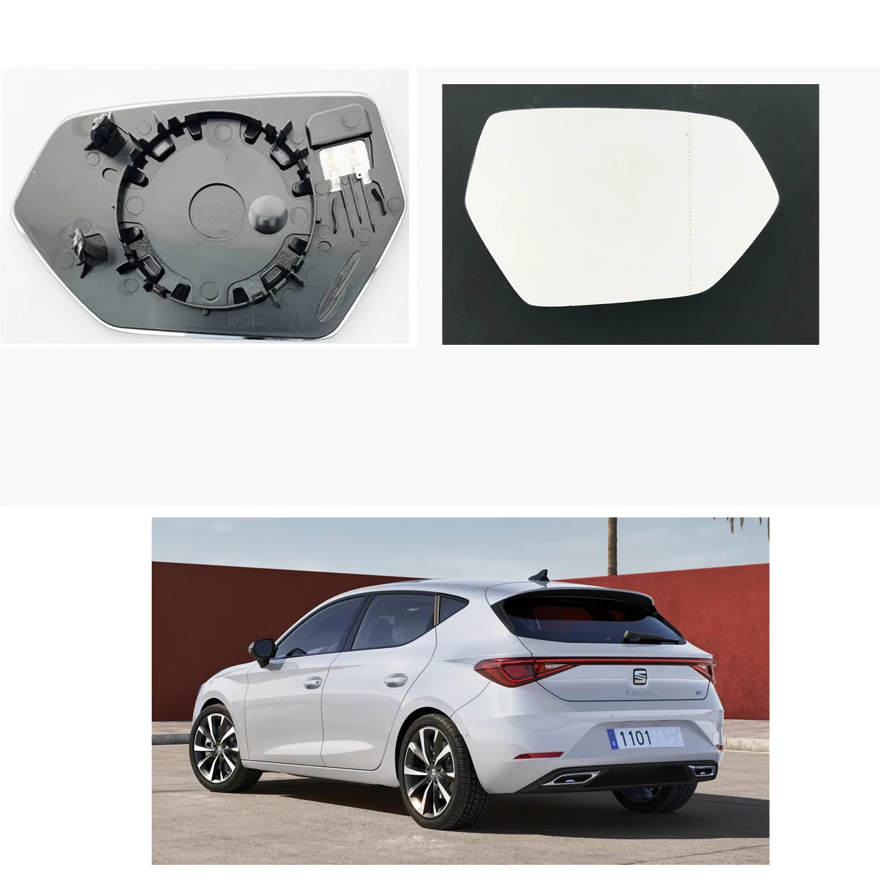 Seat Leon Clip-on Wing Mirror Glass 2020 onwards — Heated, Convex — Right Driver Side