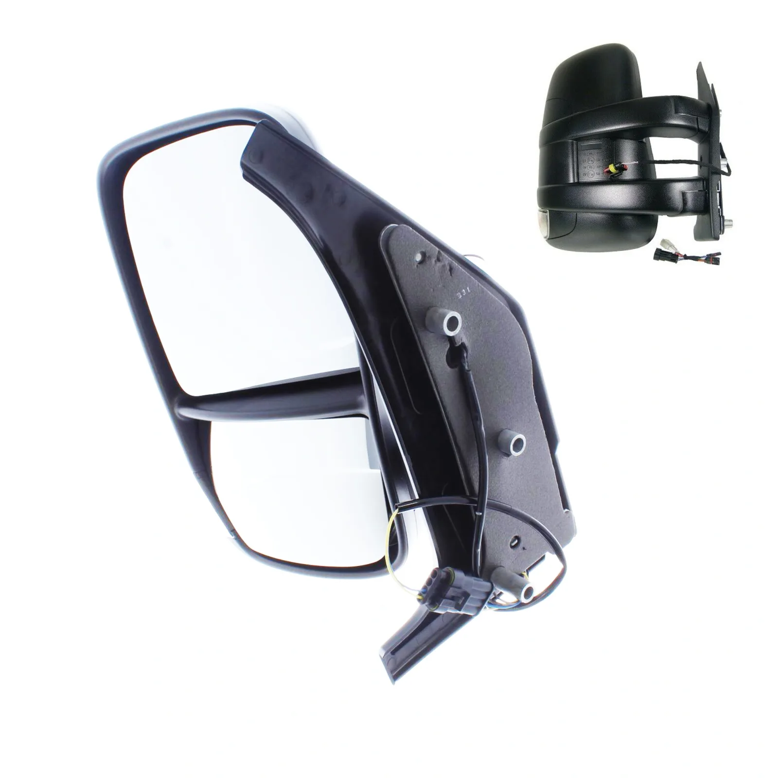 IVECO Daily Complete Wing Mirror Unit 2006-2014 — Manual, Non-heated, Manual Folding, Short Arm, Indicator, Twin Glass, Black Cover — Left Passenger Side