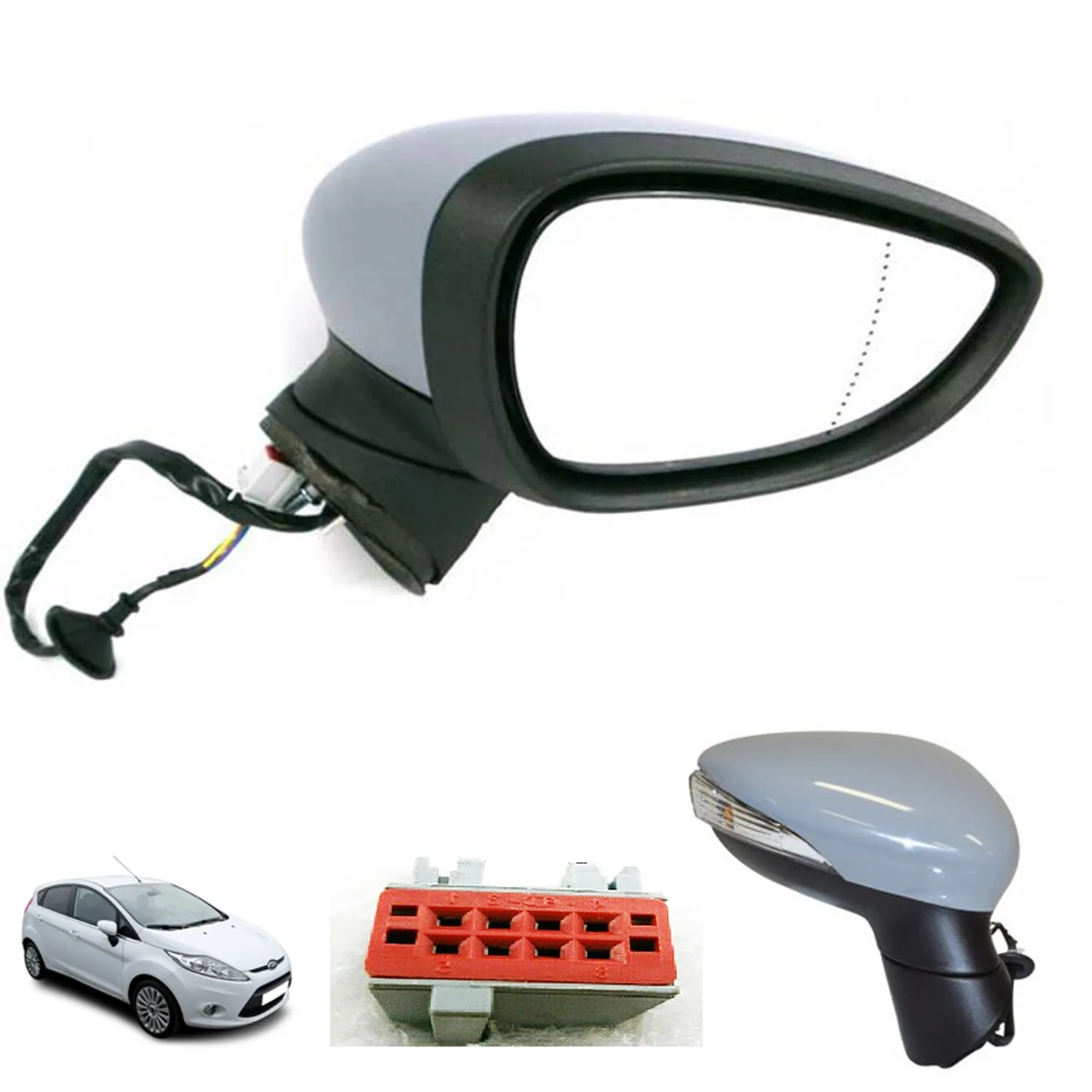Ford Fiesta Complete Wing Mirror Unit 2013-2017 — Electric, Heated, Indicator — Left Passenger Side