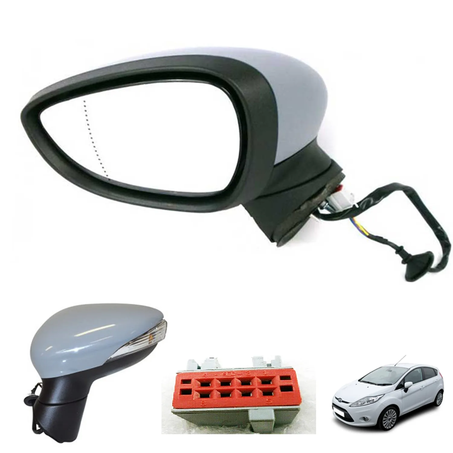 Ford Fiesta Complete Wing Mirror Unit 2013-2017 — Electric, Heated, Indicator — Right Driver Side
