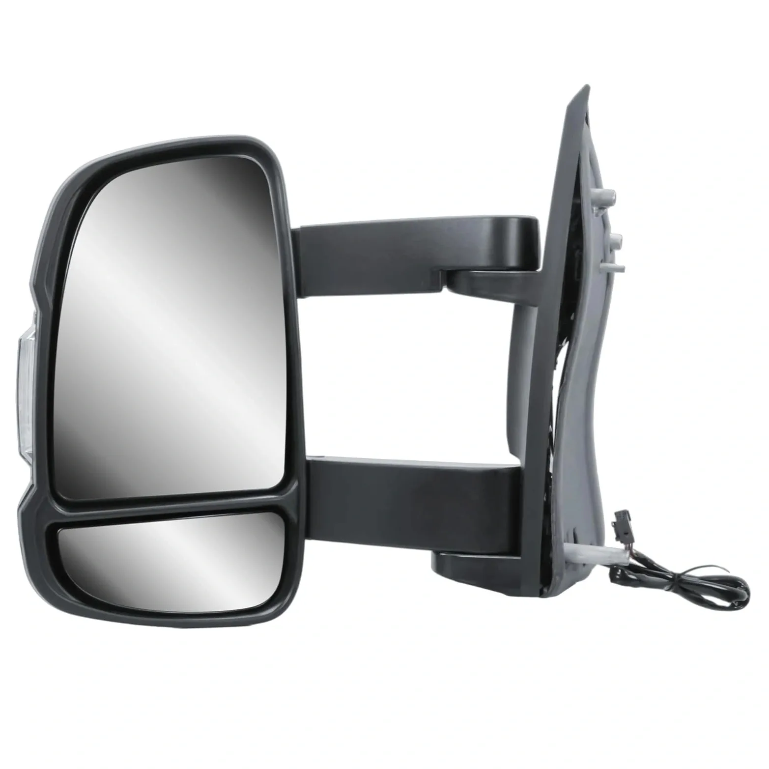 Vauxhall Movano Complete Wing Mirror Unit 2022-2024 — Electric, Heated, Manual Folding, Medium Arm, Temp Sensor, Indicator, Twin Glass, Black Cover — Left Passenger Side