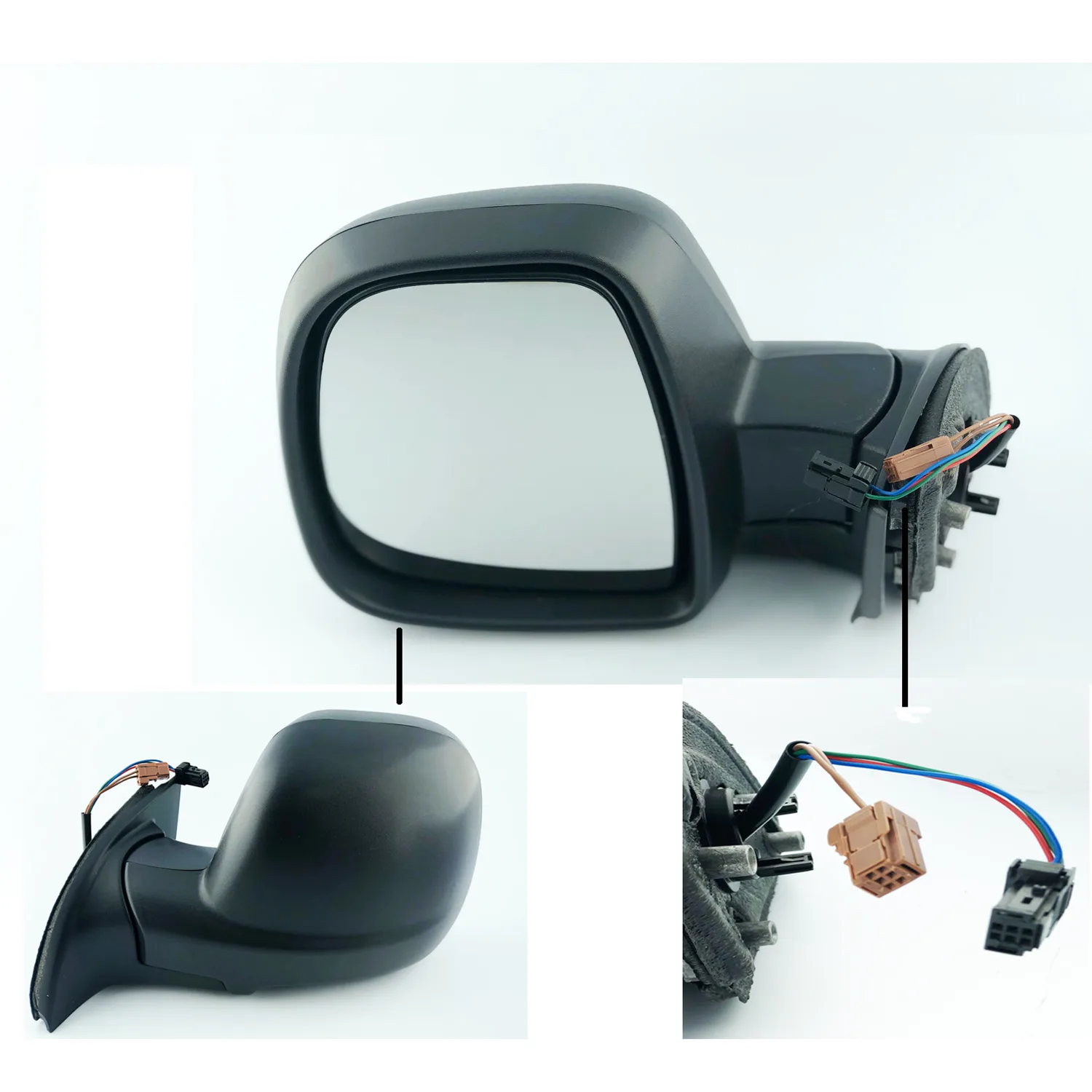 Peugeot Partner Complete Wing Mirror Unit 2012-2018 — Electric, Heated, Manual Folding, Temp Sensor, Convex, Black Cover — Left Passenger Side