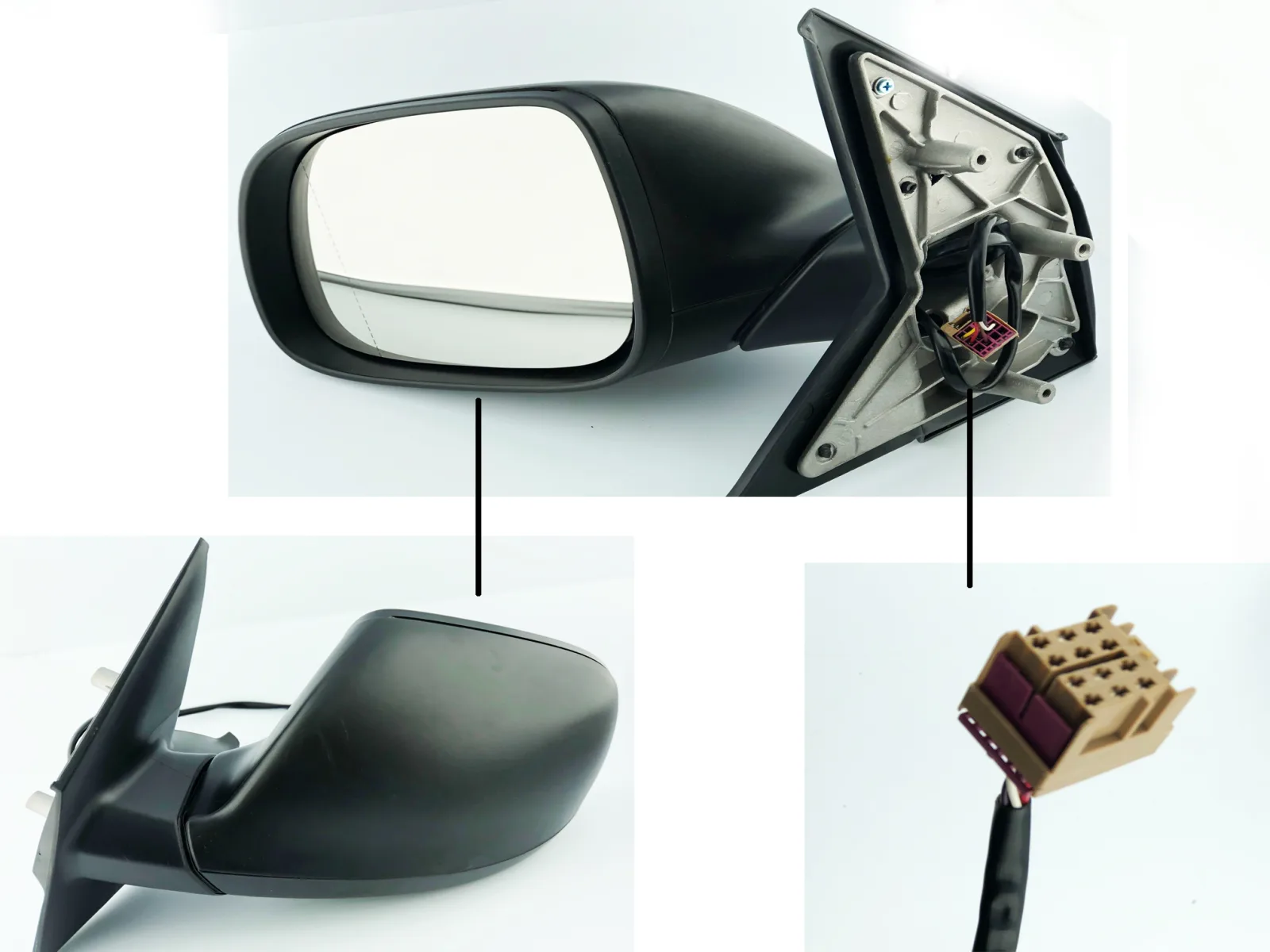 Volkswagen Transporter Complete Wing Mirror Unit 2010-2016 — Electric, Heated, Manual Folding, Temp Sensor, Convex, Black Cover — Left Passenger Side