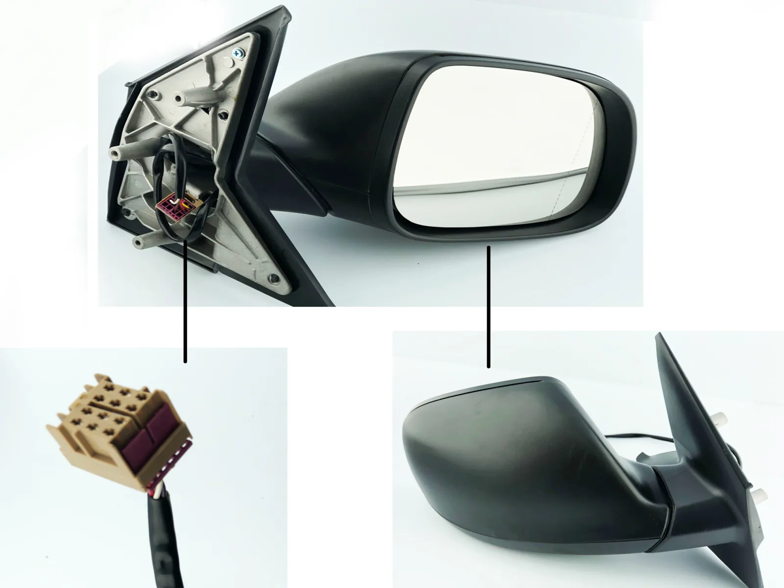 Volkswagen Transporter Complete Wing Mirror Unit 2010-2016 — Electric, Heated, Manual Folding, Temp Sensor, Convex, Black Cover — Right Driver Side