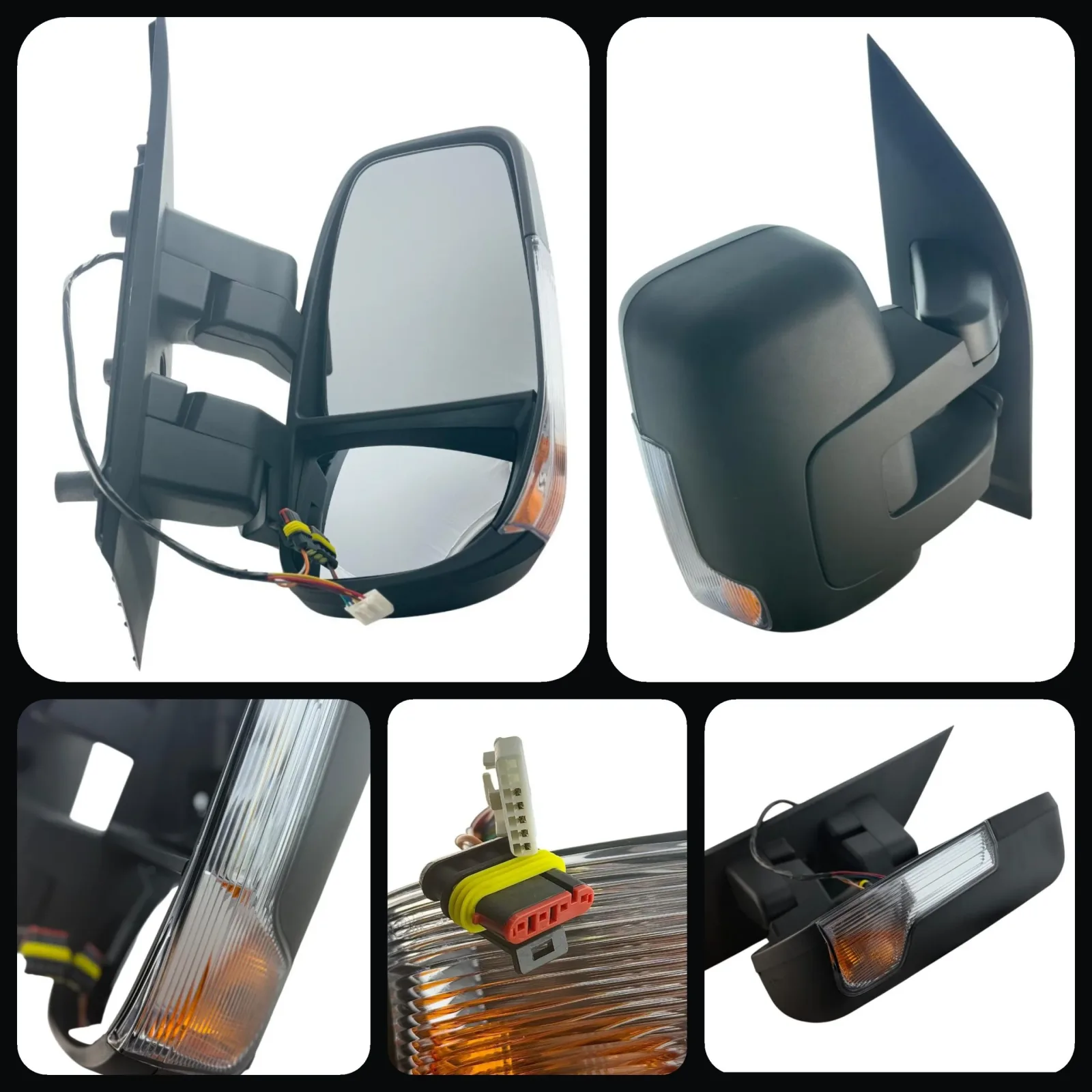 IVECO Daily Complete Wing Mirror Unit 2015-2024 — Electric, Heated, Manual Folding, Long Arm, Indicator, Twin Glass, Black Cover — Right Driver Side