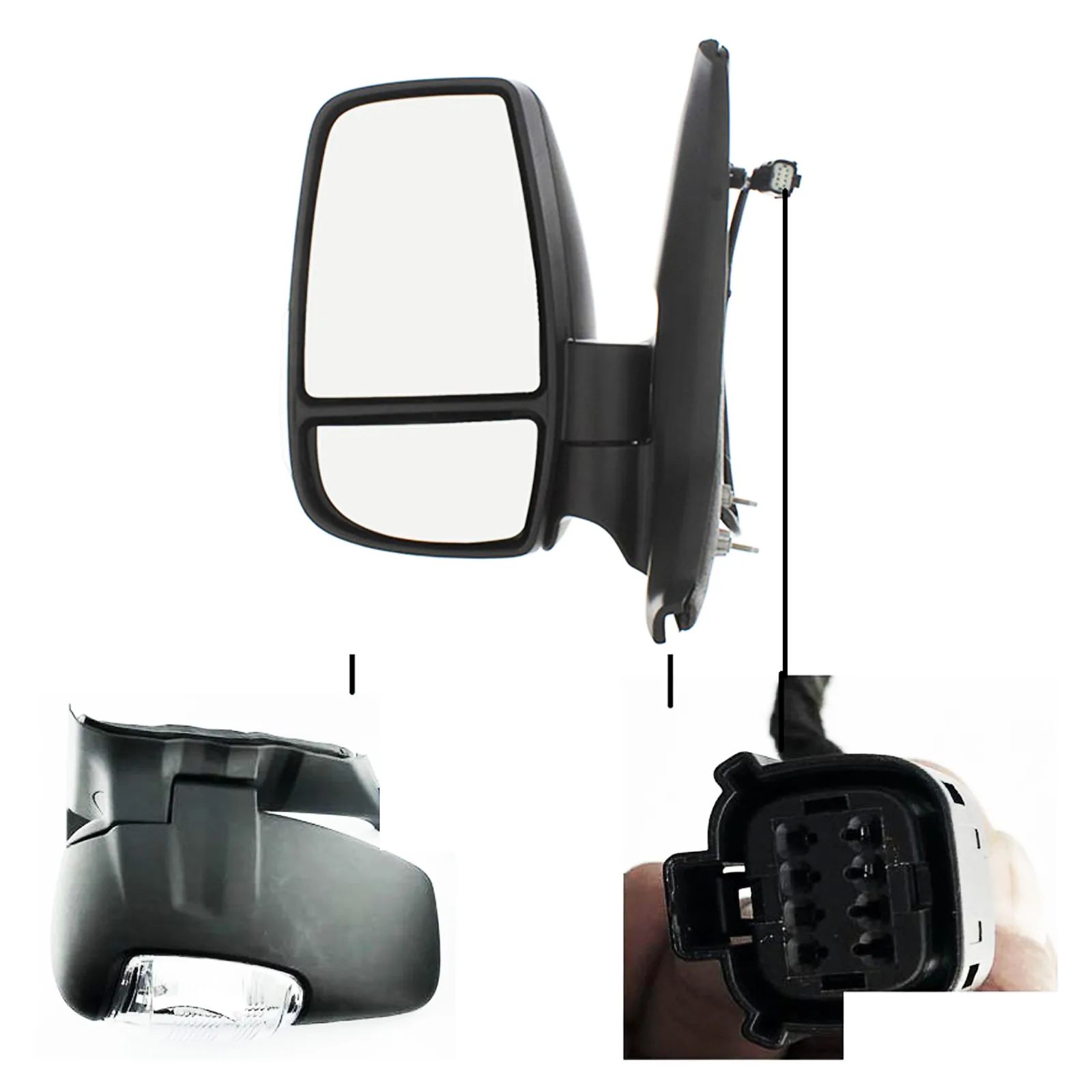 Ford Transit Complete Wing Mirror Unit 2014-2025 — Electric, Non-heated, Manual Folding, Short Arm, Indicator, Twin Glass, Black Cover — Left Passenger Side
