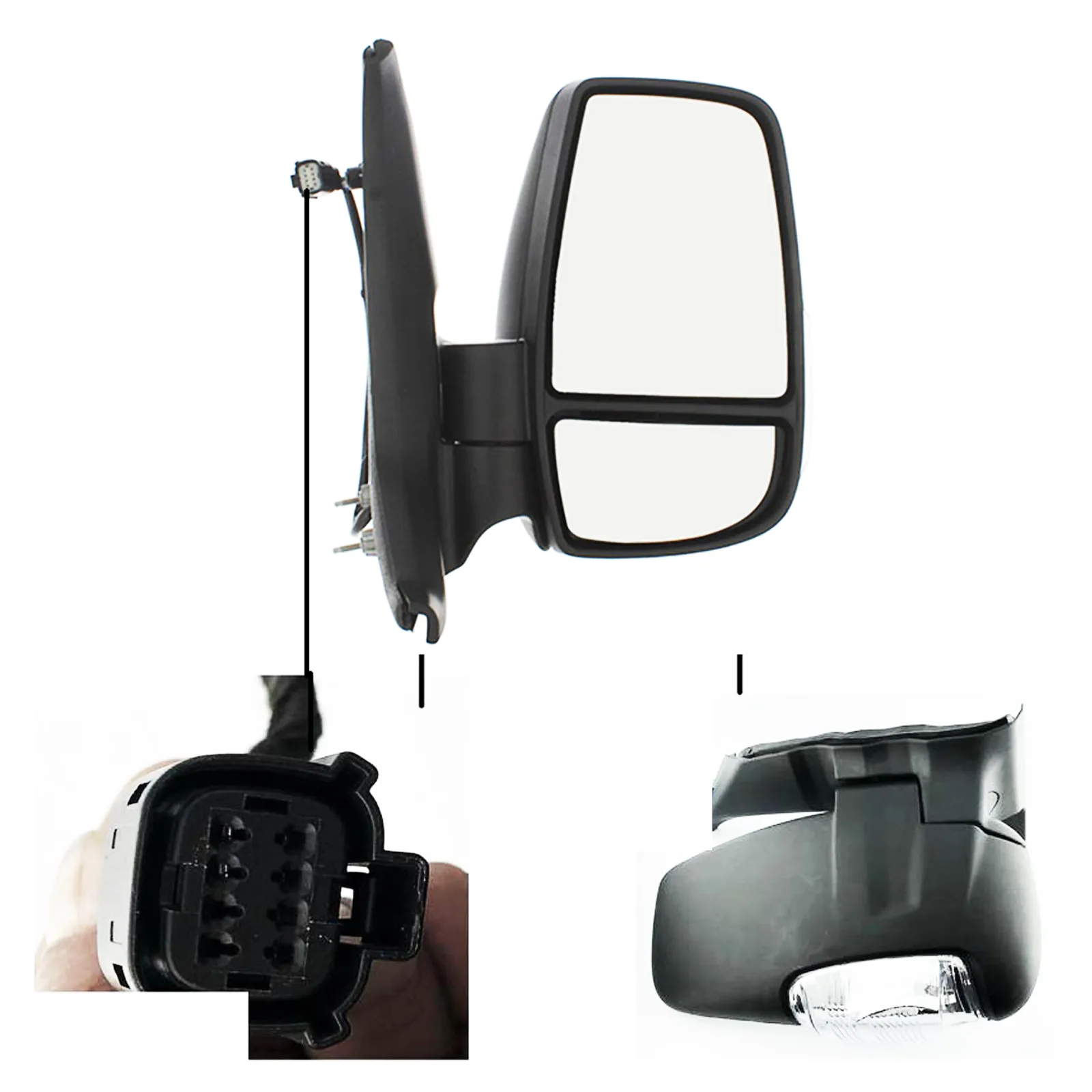 Ford Transit Complete Wing Mirror Unit 2014-2025 — Electric, Non-heated, Manual Folding, Short Arm, Indicator, Twin Glass, Black Cover — Right Driver Side