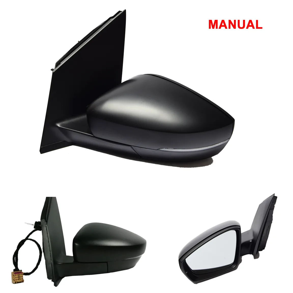 Volkswagen Polo Complete Wing Mirror Unit 2009-2017 — Manual, Non-heated, Manual Folding, Indicator, LED, Wide Angle, Black Cover — Left Passenger Side