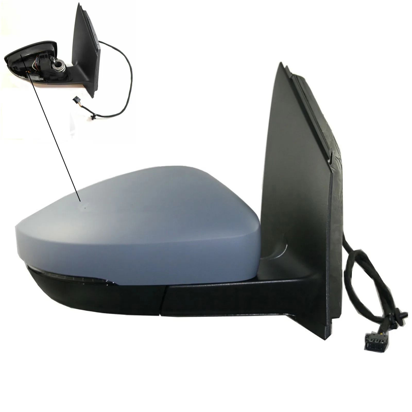 Volkswagen Polo Complete Wing Mirror Unit 2009-2017 — Electric, Heated, Manual Folding, Indicator, LED, Wide Angle, Primed Cover — Left Passenger Side