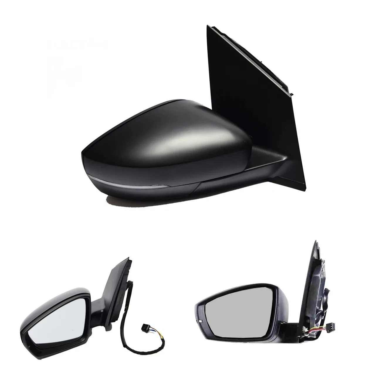 Volkswagen Polo Complete Wing Mirror Unit 2009-2017 — Electric, Heated, Manual Folding, Indicator, LED, Wide Angle, Black Cover — Left Passenger Side