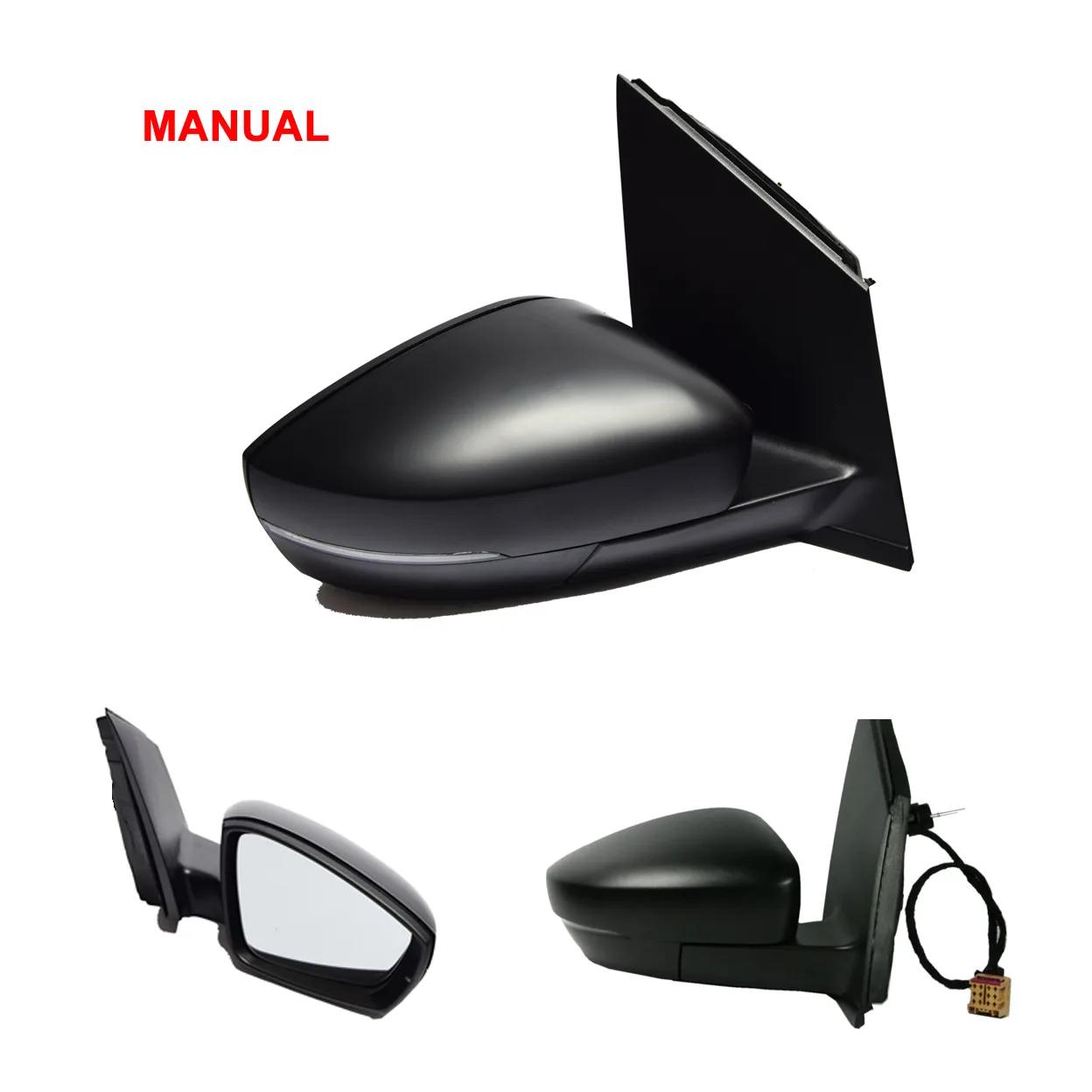 Volkswagen Polo Complete Wing Mirror Unit 2009-2017 — Manual, Non-heated, Manual Folding, Indicator, LED, Wide Angle, Black Cover — Right Driver Side