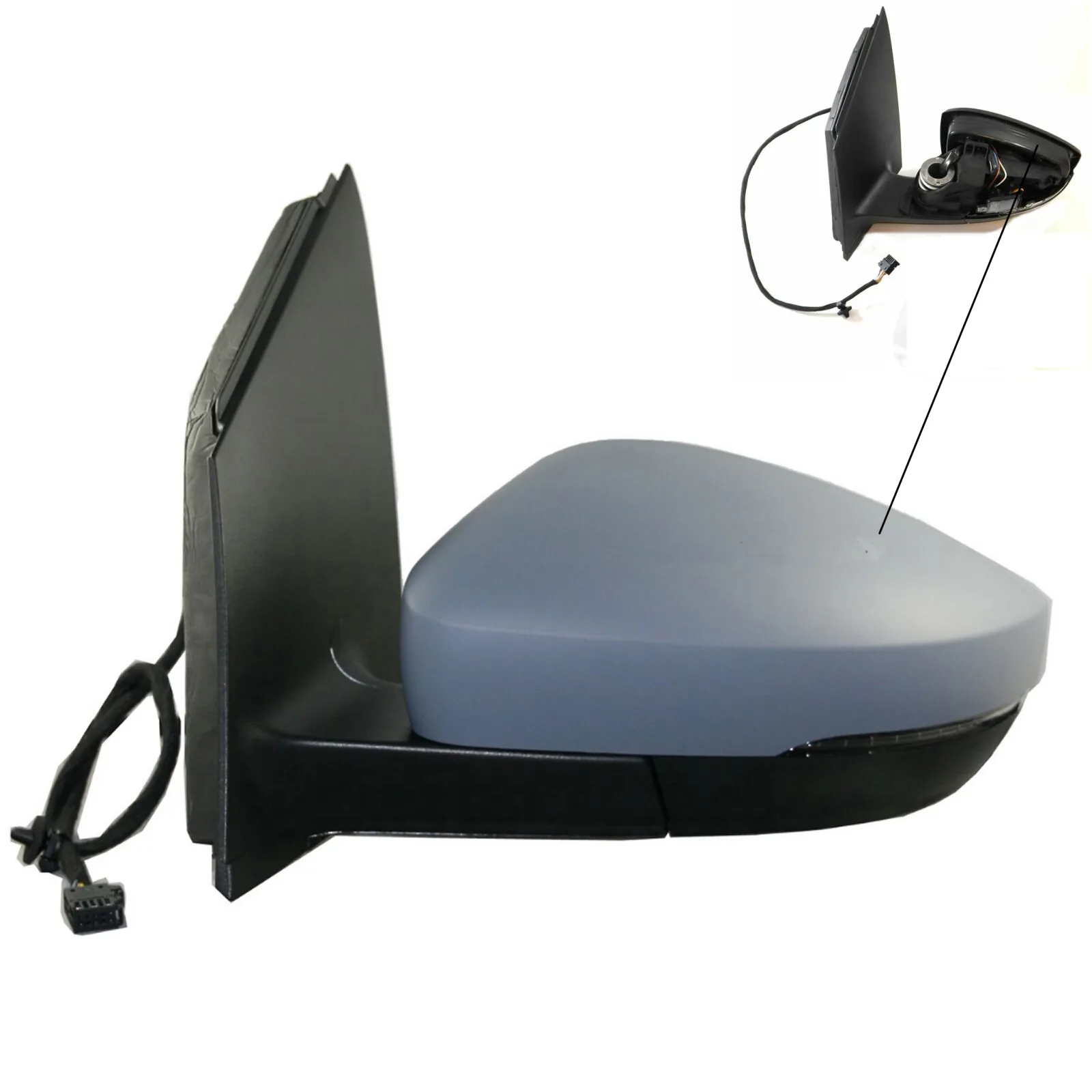 Volkswagen Polo Complete Wing Mirror Unit 2009-2017 — Electric, Heated, Manual Folding, Indicator, LED, Wide Angle, Primed Cover — Right Driver Side