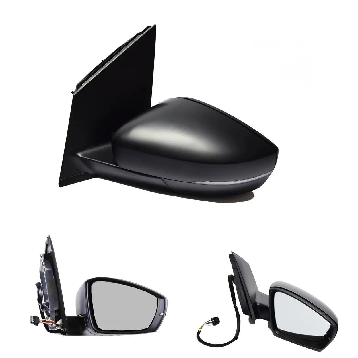 Volkswagen Polo Complete Wing Mirror Unit 2009-2017 — Electric, Heated, Manual Folding, Indicator, LED, Wide Angle, Black Cover — Right Driver Side