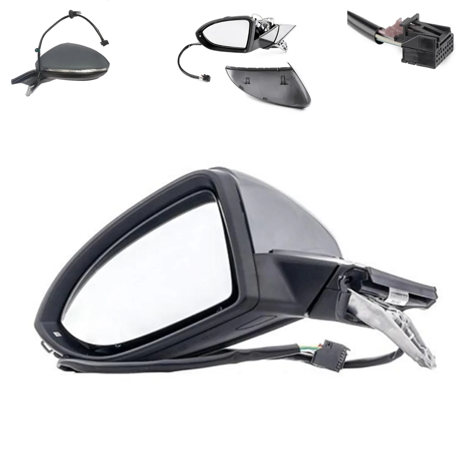 Volkswagen Golf Complete Wing Mirror Unit 2012-2020 — Electric, Heated, Manual Folding, Indicator, LED, Wide Angle, Primed Cover — Left Passenger Side