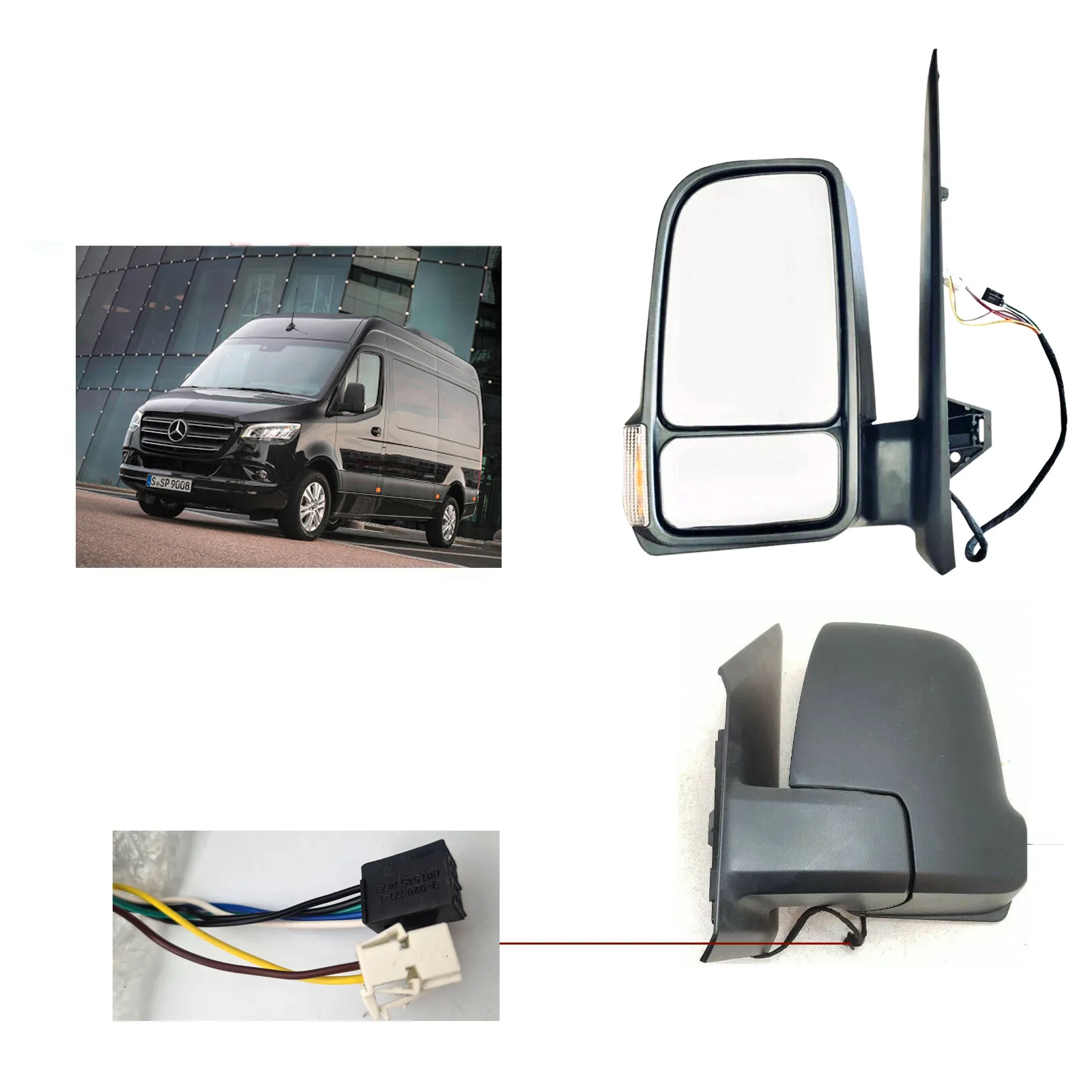 Mercedes Sprinter Complete Wing Mirror Unit 2018-2024 — Electric, Heated, Manual Folding, Short Arm, Indicator, Twin Glass, Black Cover — Left Passenger Side