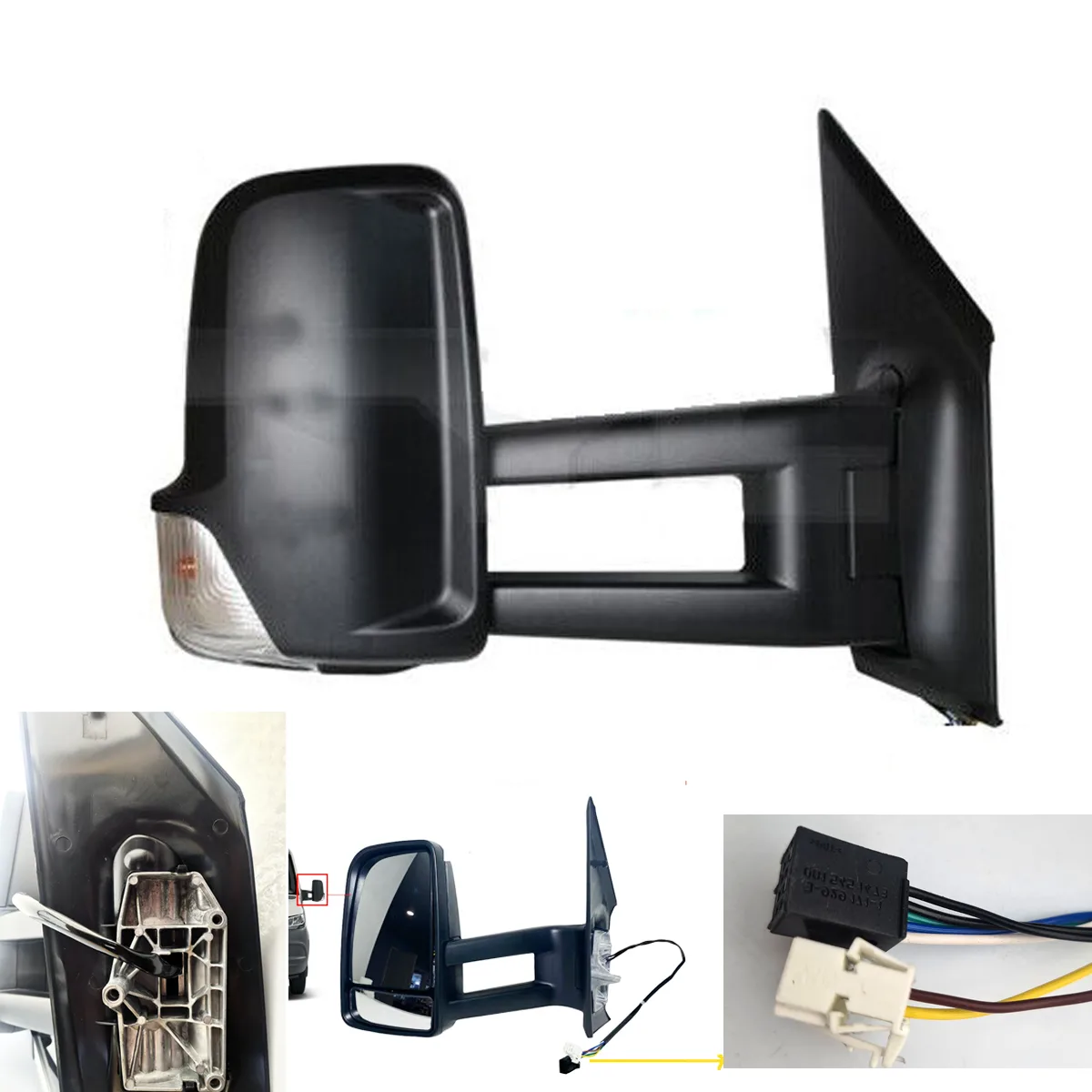 Mercedes Sprinter Long Arm Mirror Complete Wing Mirror Unit 2019-2025 — Electric, Heated, Manual Folding, Long Arm, Indicator, Twin Glass, Black Cover — Left Passenger Side