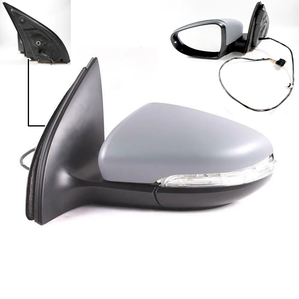 Volkswagen Golf Complete Wing Mirror Unit 2009-2012 — Electric, Heated, Manual Folding, Indicator, LED, Wide Angle, Primed Cover — Left Passenger Side