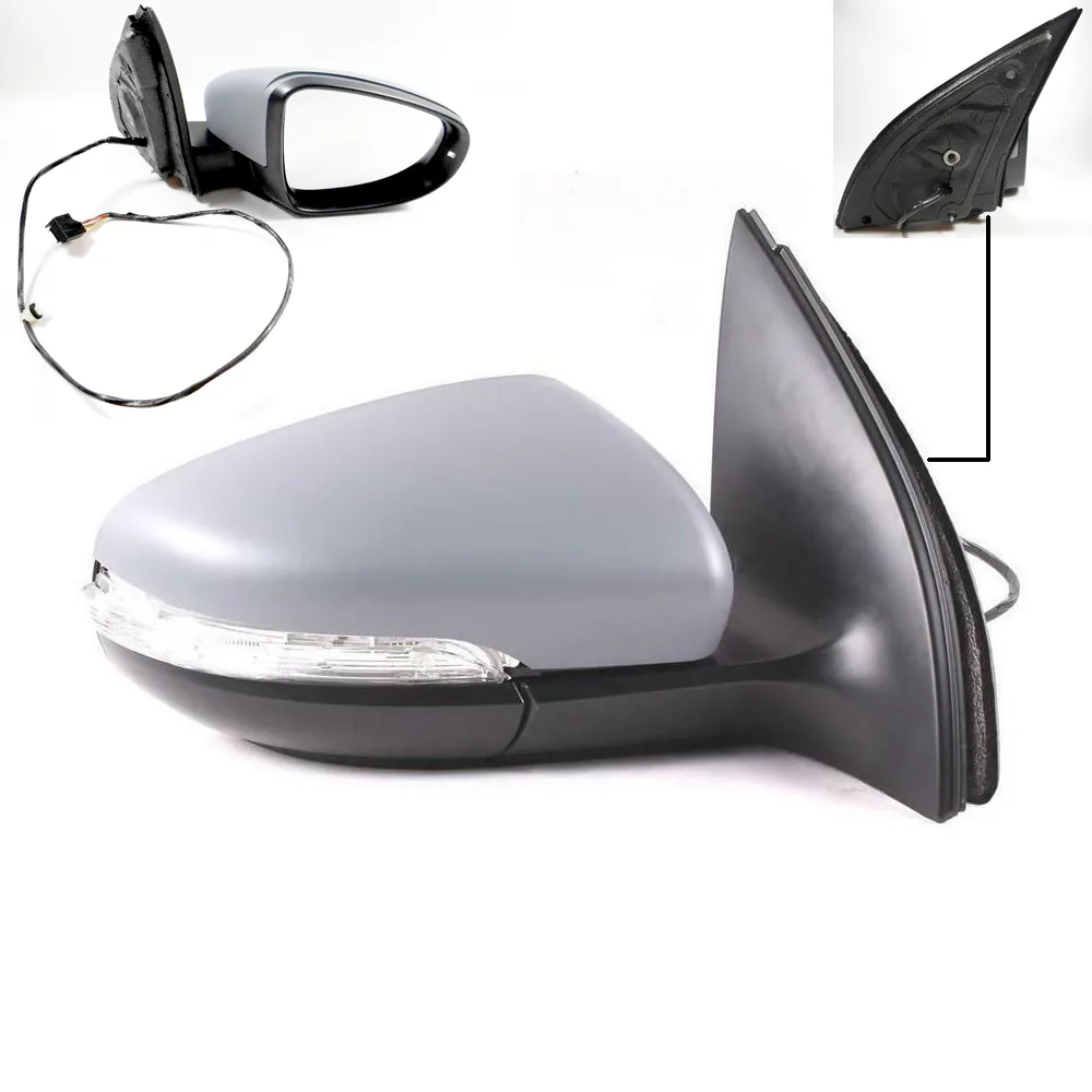Volkswagen Golf Complete Wing Mirror Unit 2009-2012 — Electric, Heated, Manual Folding, Indicator, LED, Wide Angle, Primed Cover — Right Driver Side