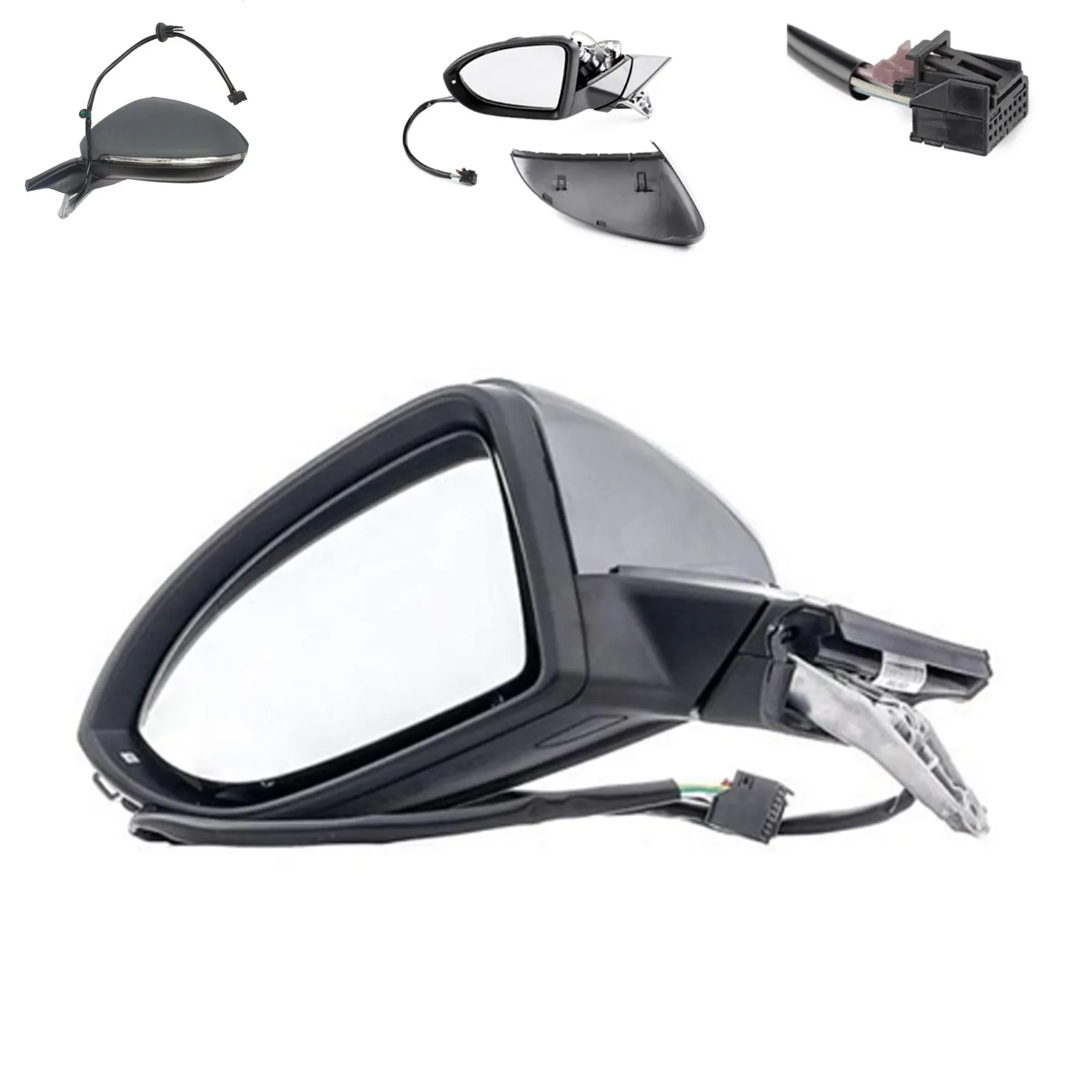 Volkswagen Golf Complete Wing Mirror Unit 2012-2020 — Electric, Heated, Manual Folding, Short Arm, Indicator, LED, Puddle Light, Twin Glass — Left Passenger Side