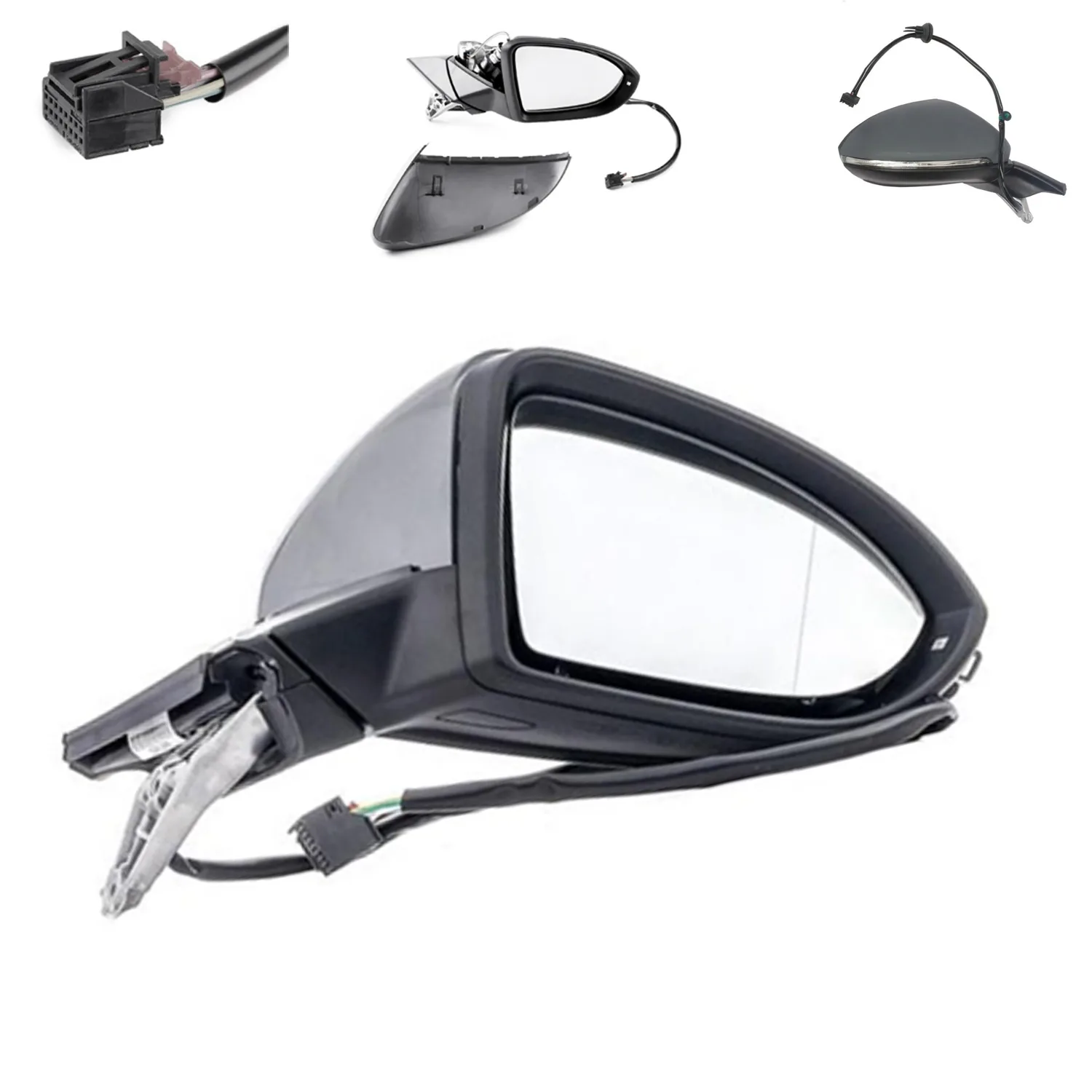 Volkswagen Golf Complete Wing Mirror Unit 2012-2020 — Electric, Heated, Power Folding, Indicator, LED, Puddle Light, Wide Angle, Primed Cover — Right Driver Side
