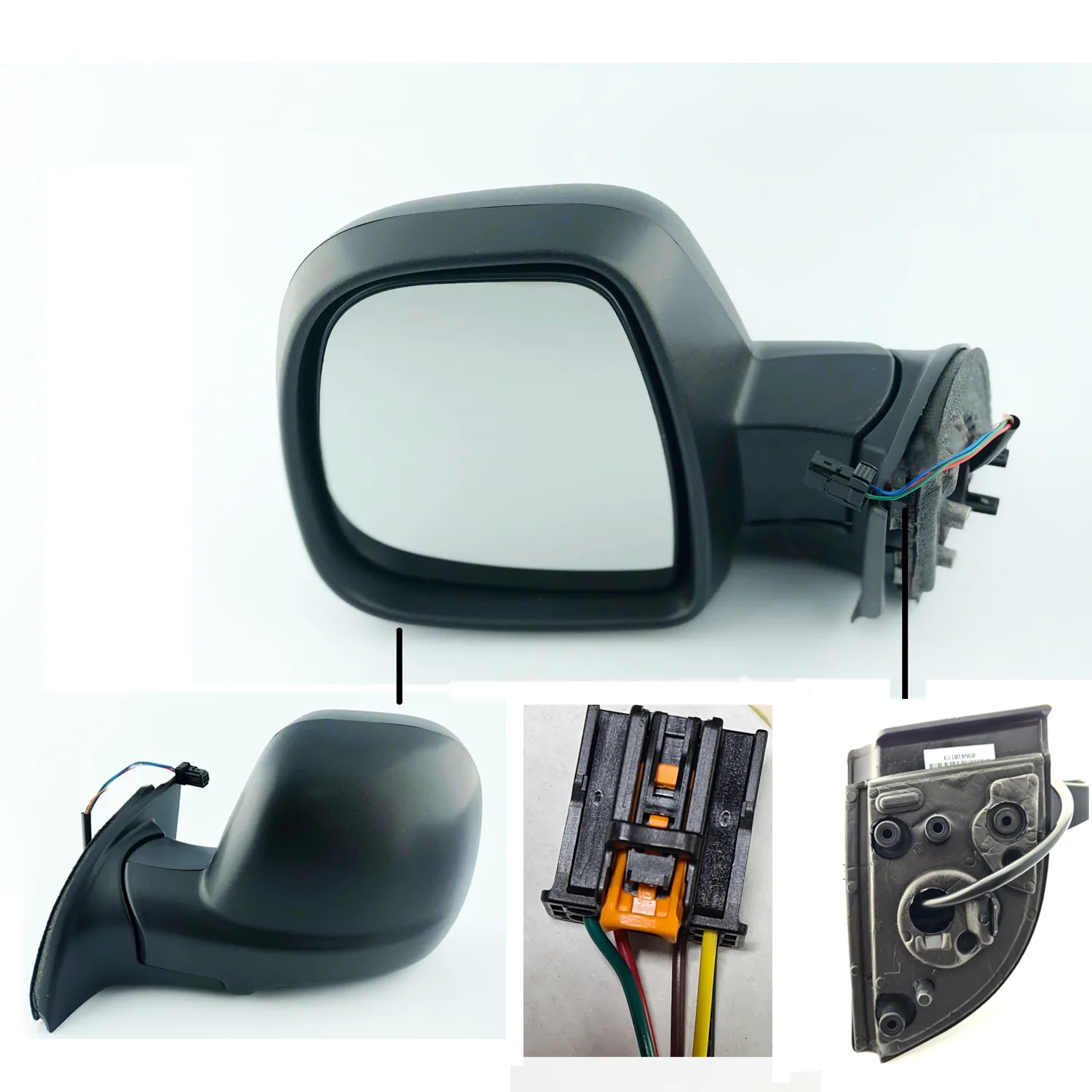 Citroen Berlingo Complete Wing Mirror Unit 2019 onwards — Electric, Heated, Manual Folding, Temp Sensor, Indicator, Puddle Light, Blind-Spot, Convex, Textured Black Cover — Left Passenger Side