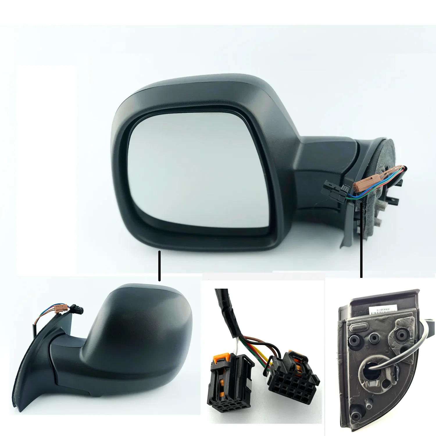 Citroen Berlingo Complete Wing Mirror Unit 2019 onwards — Electric, Heated, Manual Folding, Temp Sensor, Indicator, Puddle Light, Convex, Textured Black Cover — Right Driver Side