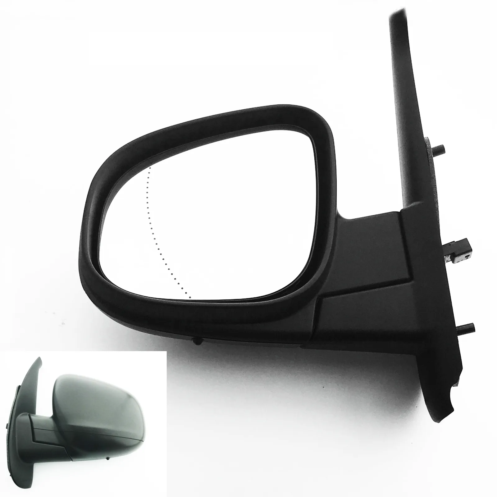 Renault Kangoo Complete Wing Mirror Unit 2013-2021 — Manual, Heated, Power Folding, Temp Sensor, Indicator, Puddle Light, Blind-Spot, Convex, Black Cover — Left Passenger Side
