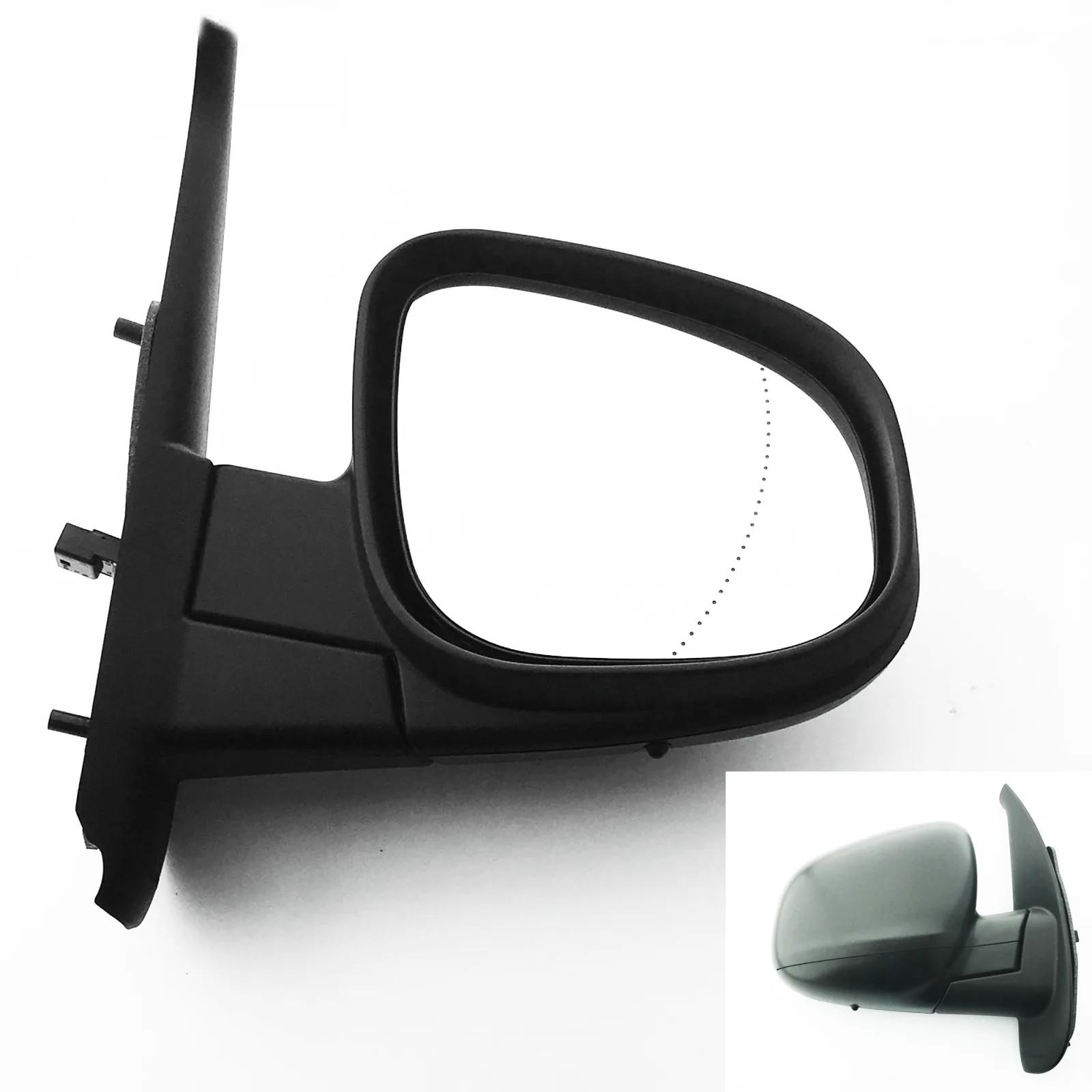 Renault Kangoo Complete Wing Mirror Unit 2013-2021 — Manual, Heated, Power Folding, Temp Sensor, Indicator, Puddle Light, Blind-Spot, Convex, Black Cover — Right Driver Side