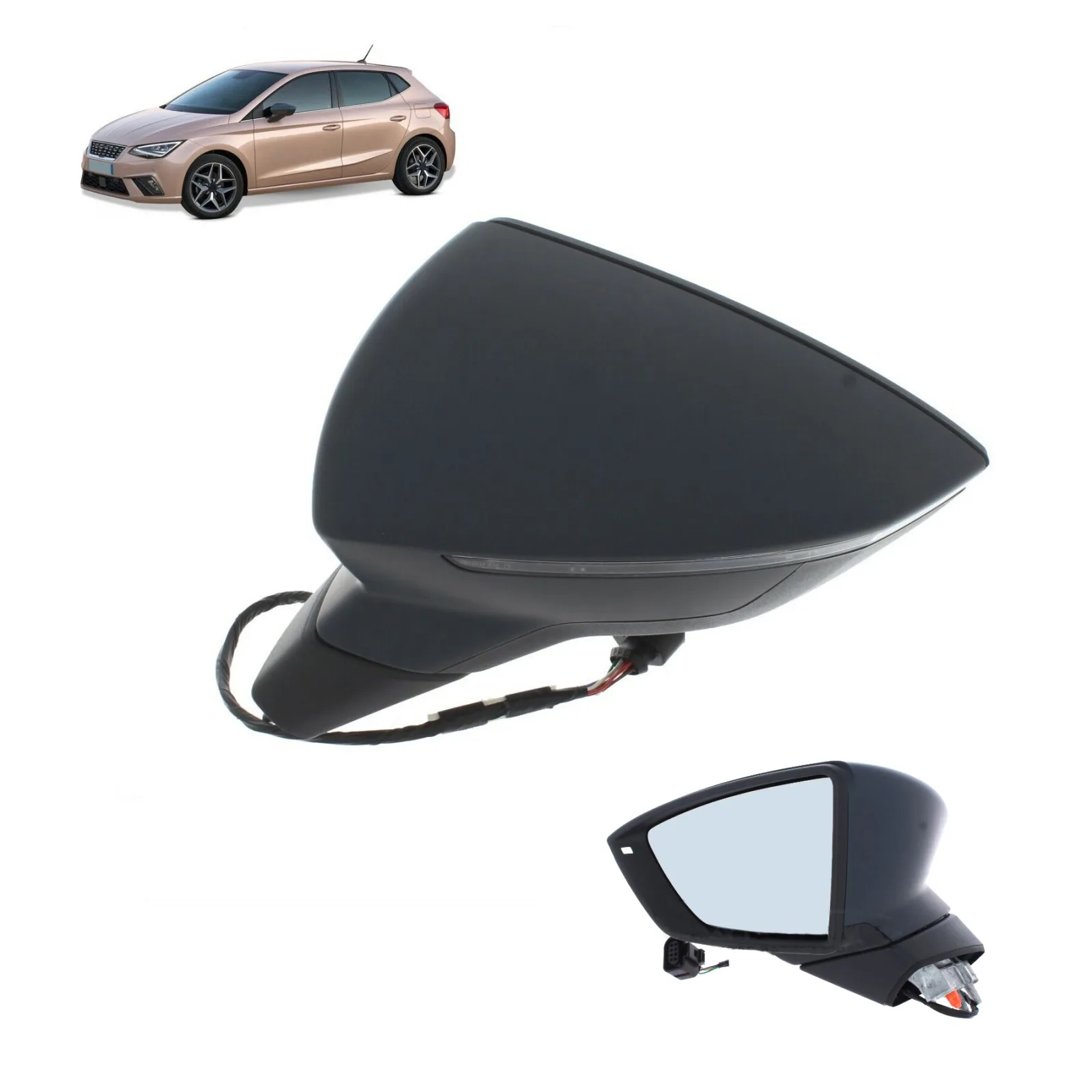 Seat Ibiza Complete Wing Mirror Unit 2017-2024 — Electric, Heated, Indicator — Left Passenger Side