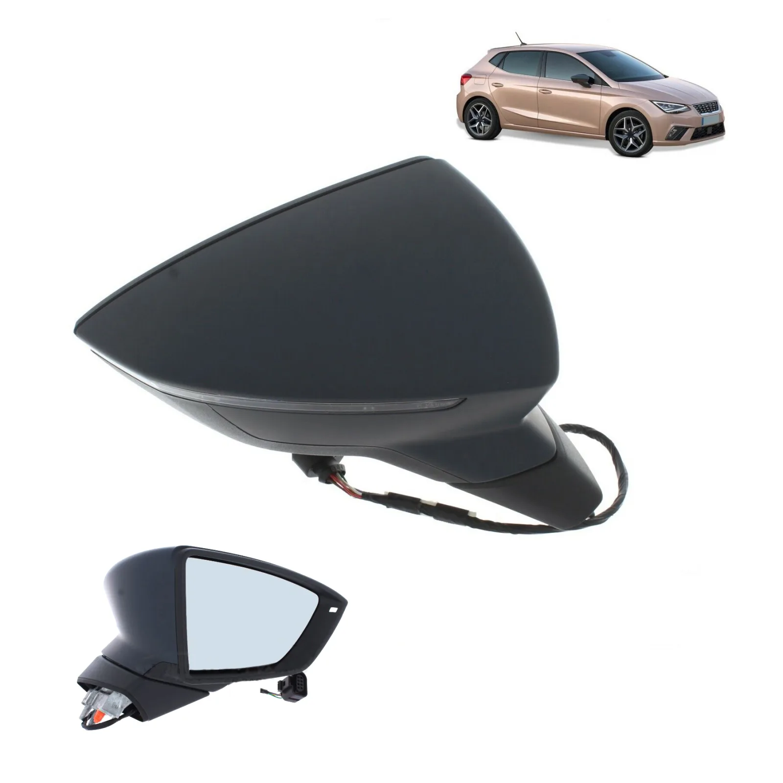 Seat Ibiza Complete Wing Mirror Unit 2017-2024 — Electric, Heated, Indicator — Right Driver Side