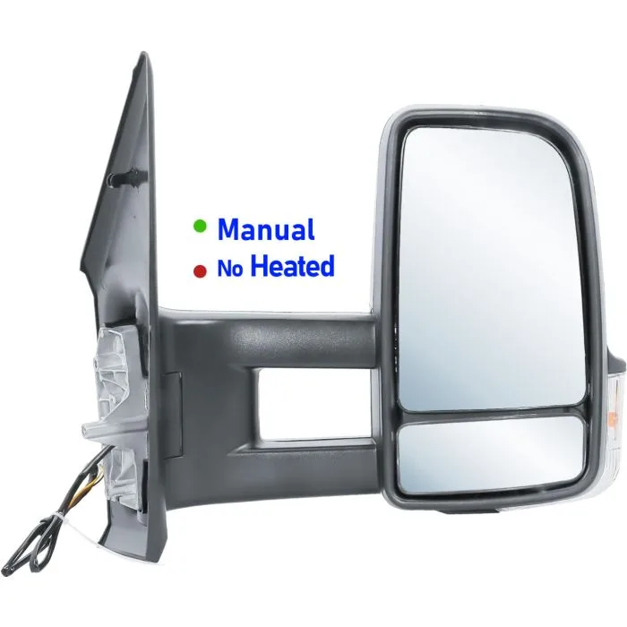 Mercedes Sprinter Complete Wing Mirror Unit 2018-2024 — Manual, Non-heated, Manual Folding, Long Arm, Indicator, Puddle Light, Convex, Textured Black Cover — Right Driver Side